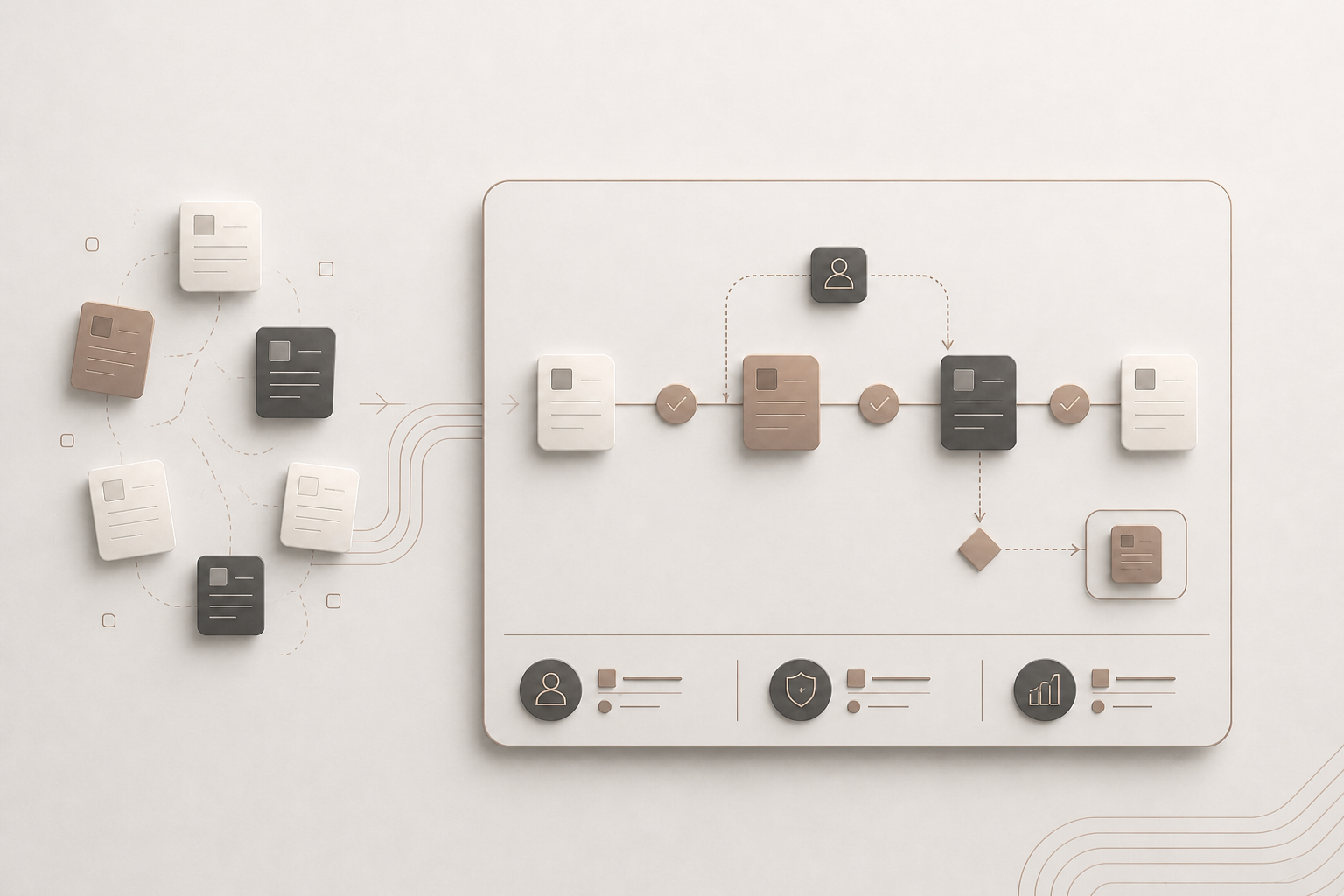 Document tasks connected through an automated workflow with approval checkpoints.